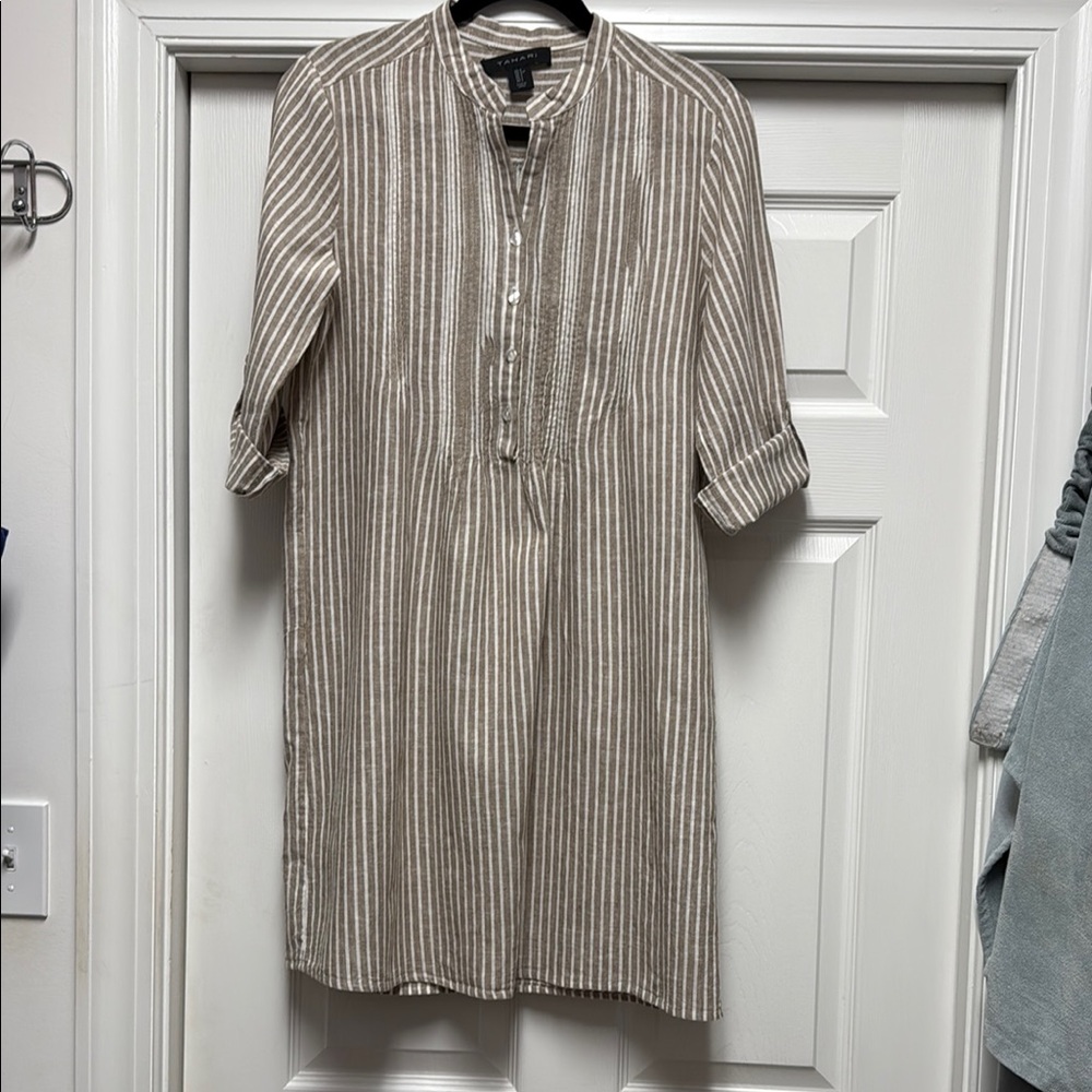 Tahari Striped Brown and White Dress